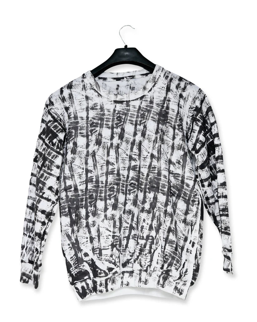 White & Black Random Printed Sweat Shirt For Unisex
