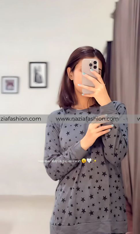 Charcoal Star Printed Night Suit
