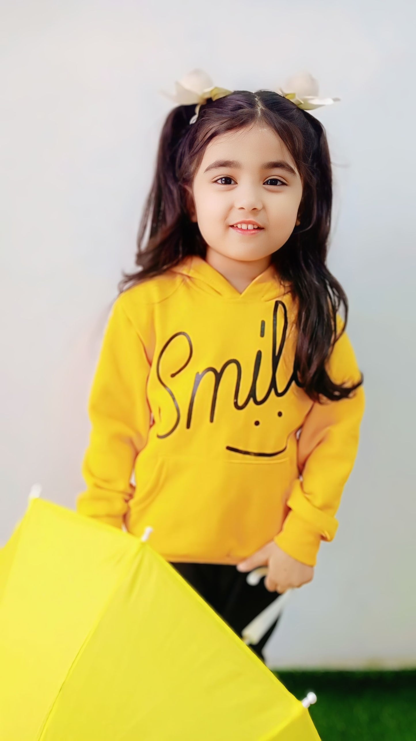 Orange Smiley Printed Hoodie With Trouser For Kids