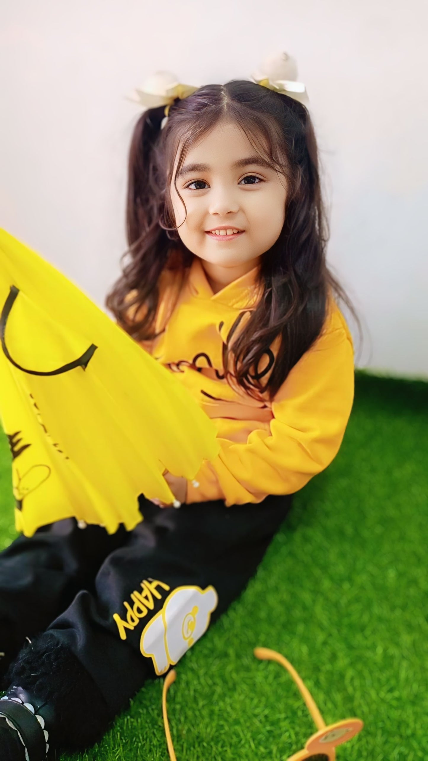 Orange Smiley Printed Hoodie With Trouser For Kids