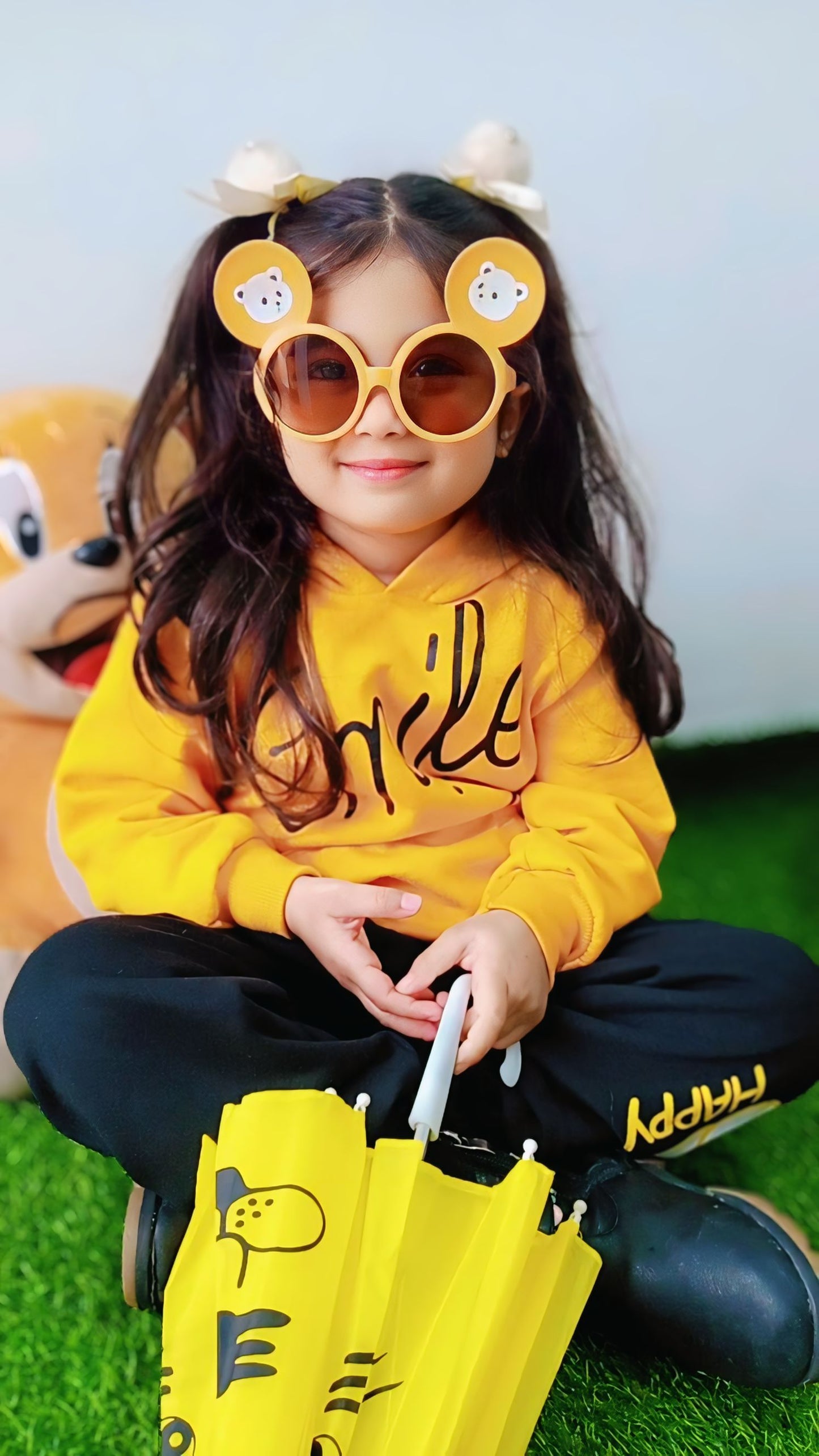 Orange Smiley Printed Hoodie With Trouser For Kids