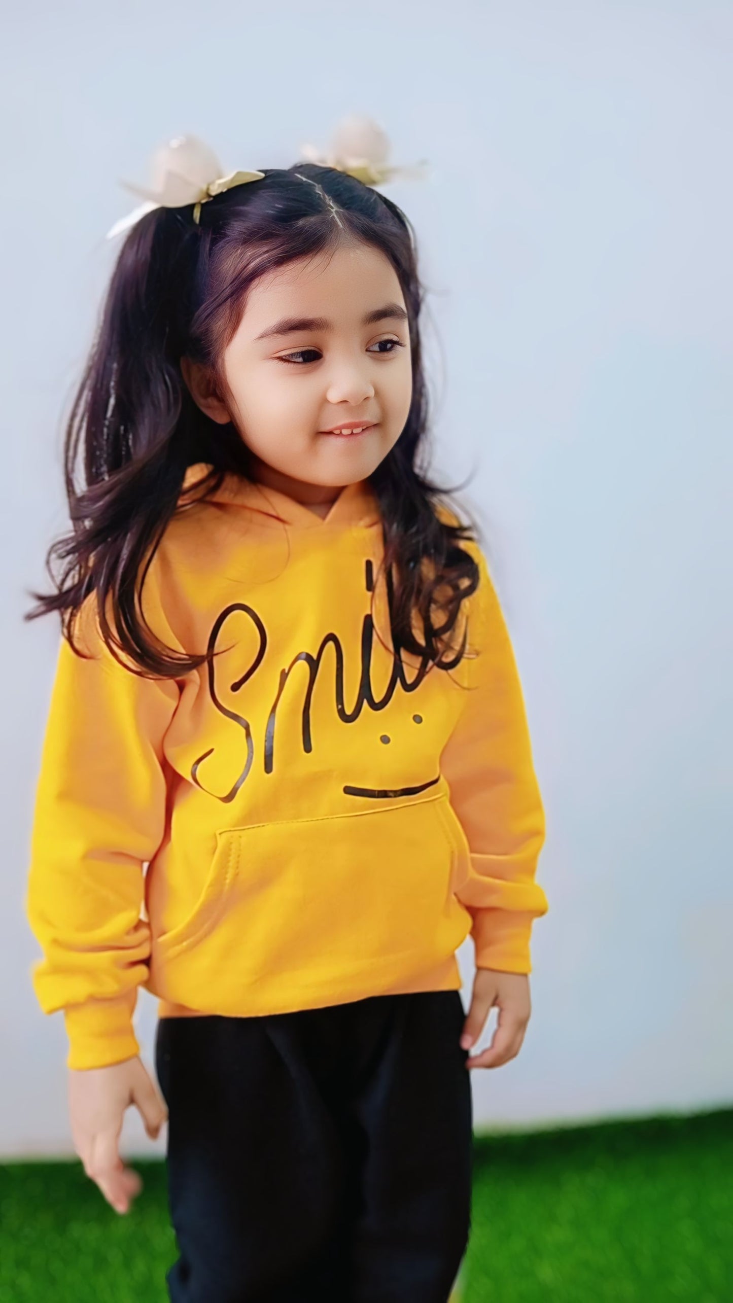 Orange Smiley Printed Hoodie With Trouser For Kids