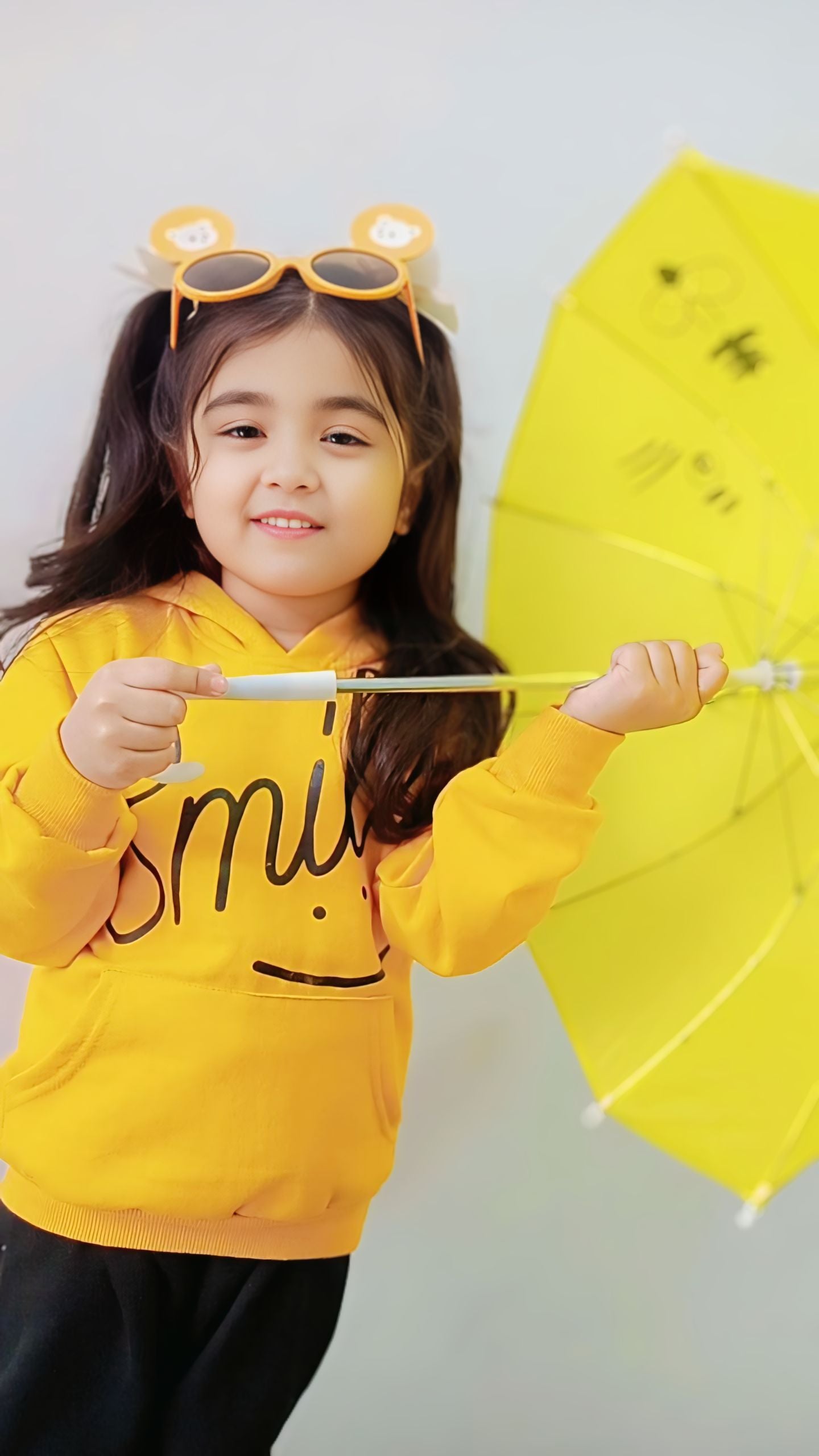 Orange Smiley Printed Hoodie With Trouser For Kids