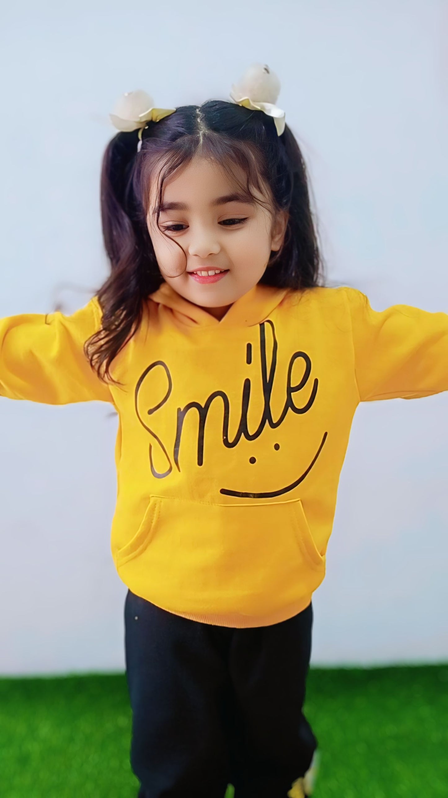 Orange Smiley Printed Hoodie With Trouser For Kids