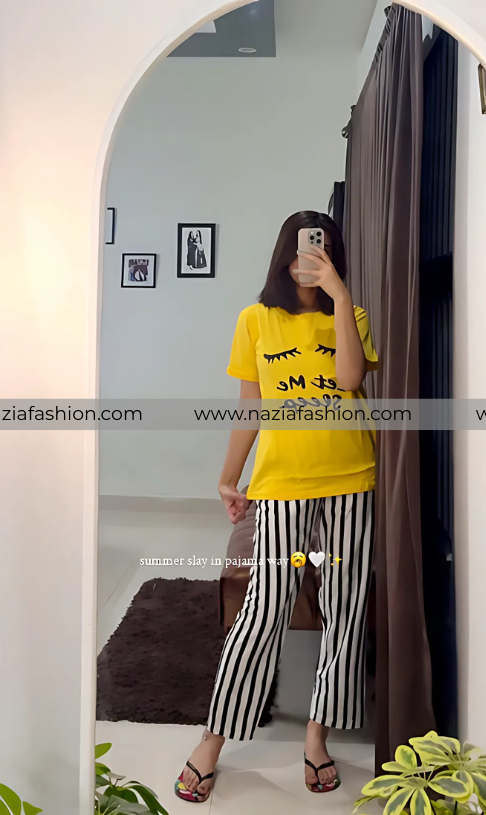 Yellow Let Me Sleep Printed Night Suit