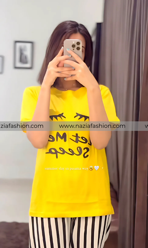 Yellow Let Me Sleep Printed Night Suit