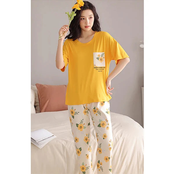 Mustard Pocket Printed Night Suit