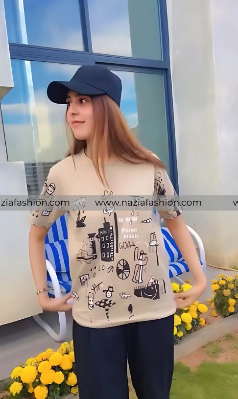 Planet Music With Black Pajama Printed Night Suit