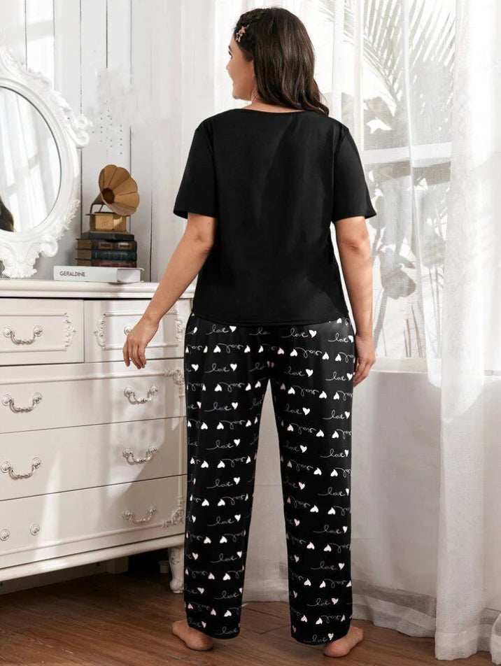Black Small Heart Printed Night Suit