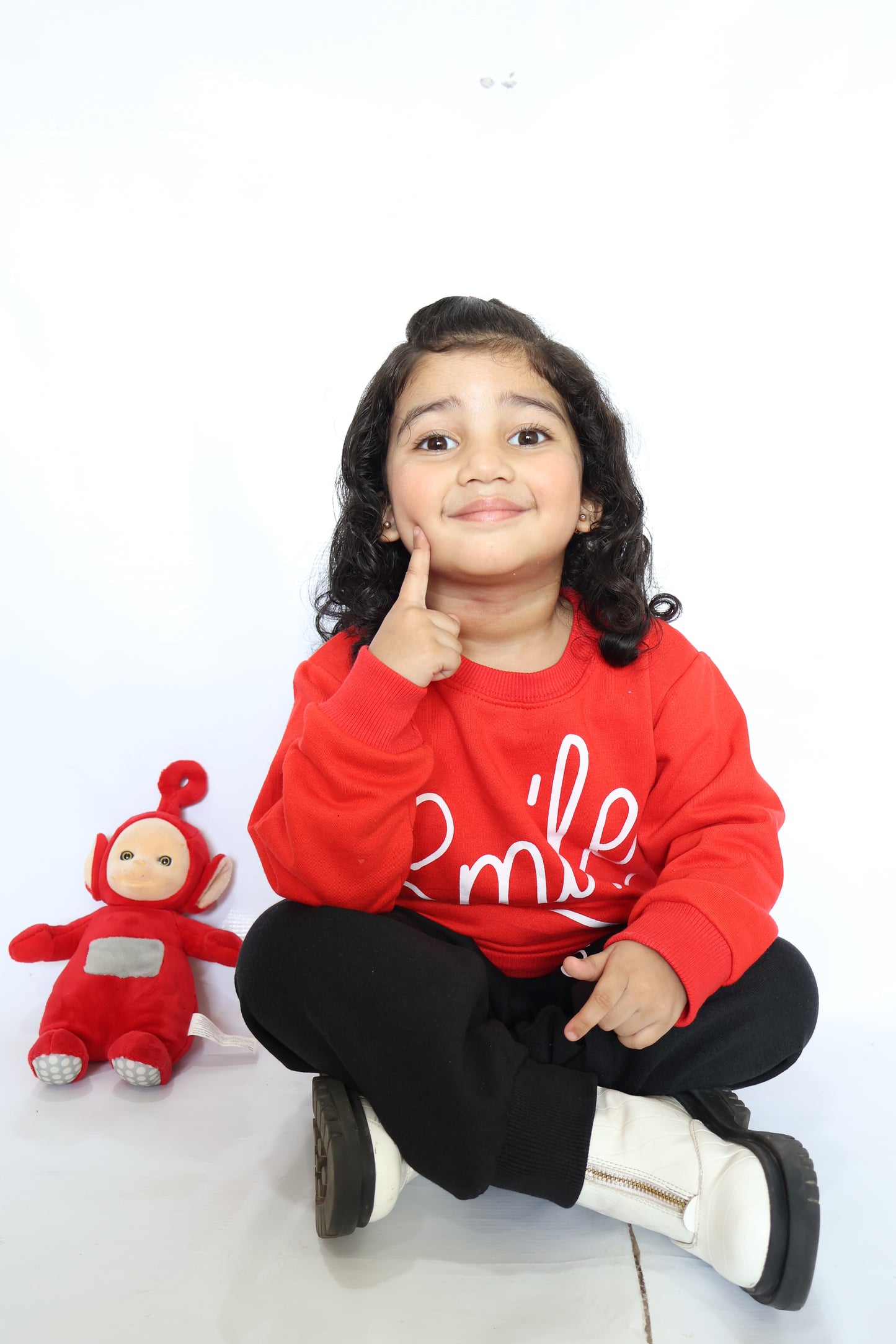 Red Smiley Printed Sweatshirt With Trouser For Kids