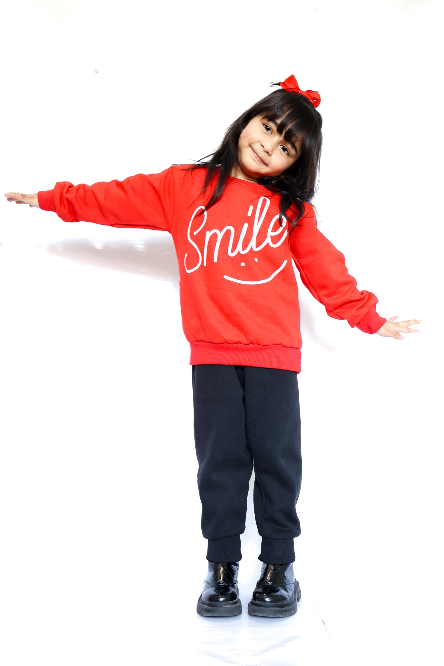 Red Smiley Printed Sweatshirt With Trouser For Kids