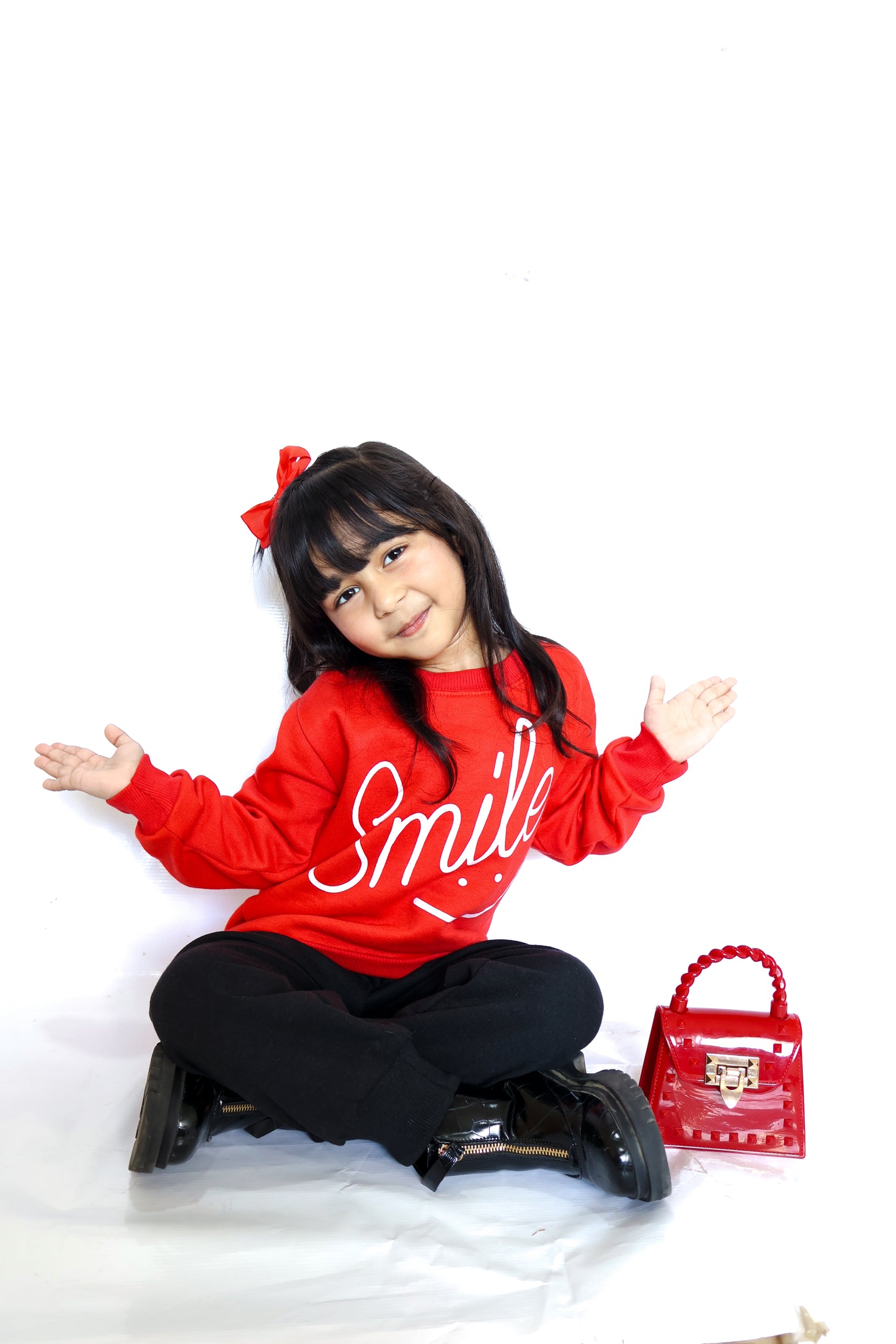 Red Smiley Printed Sweatshirt With Trouser For Kids