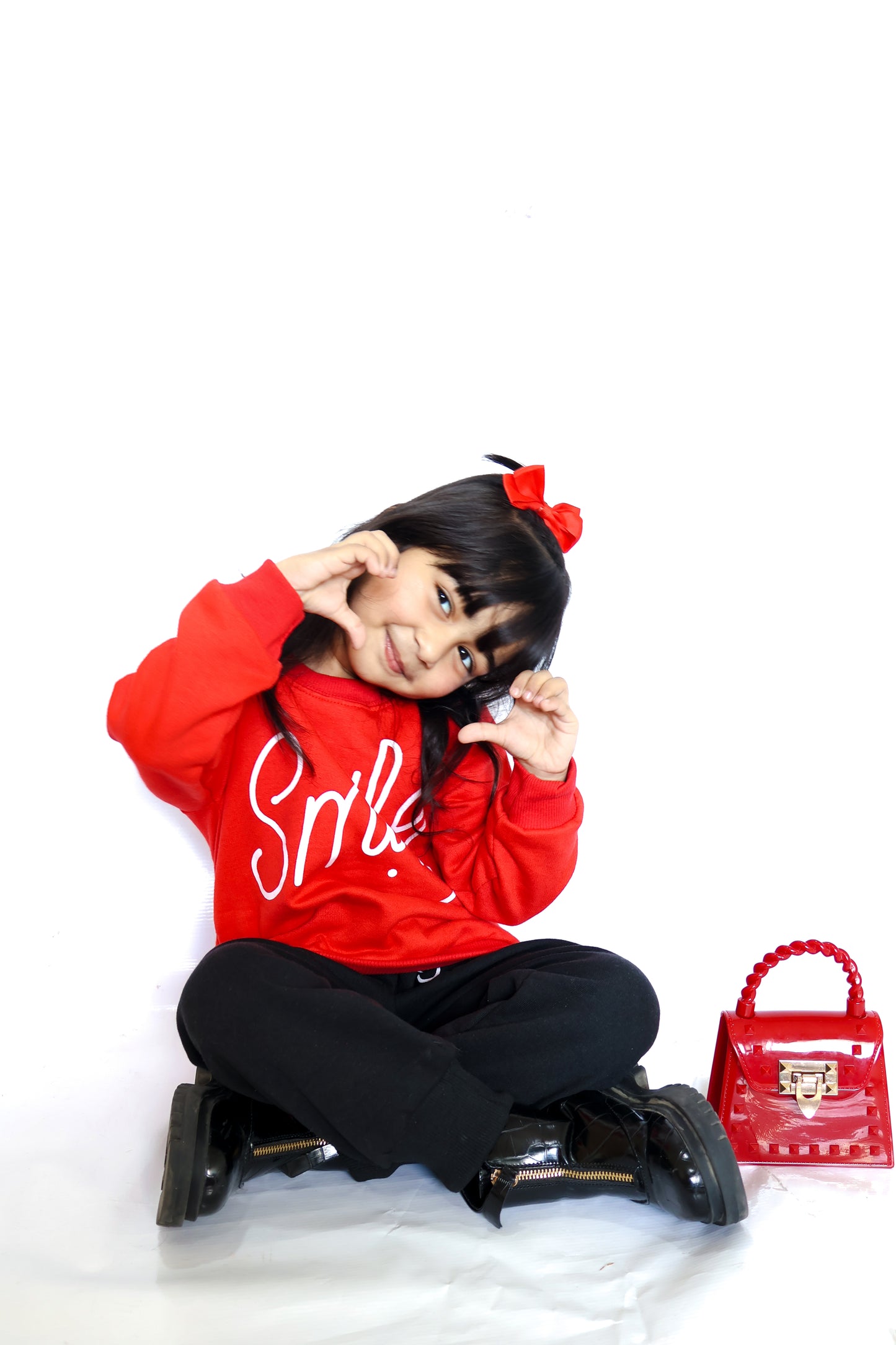 Red Smiley Printed Sweatshirt With Trouser For Kids