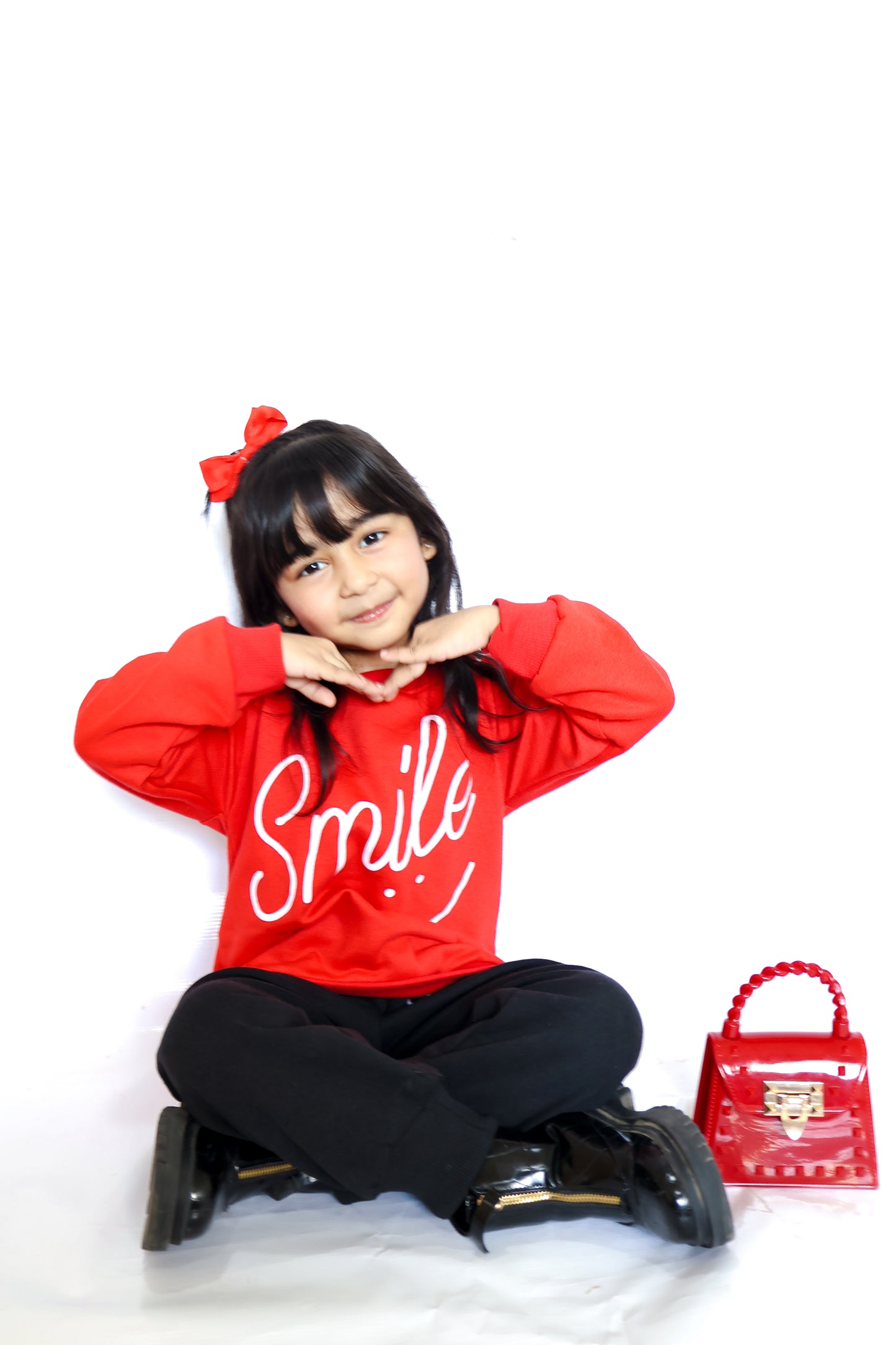 Red Smiley Printed Sweatshirt With Trouser For Kids