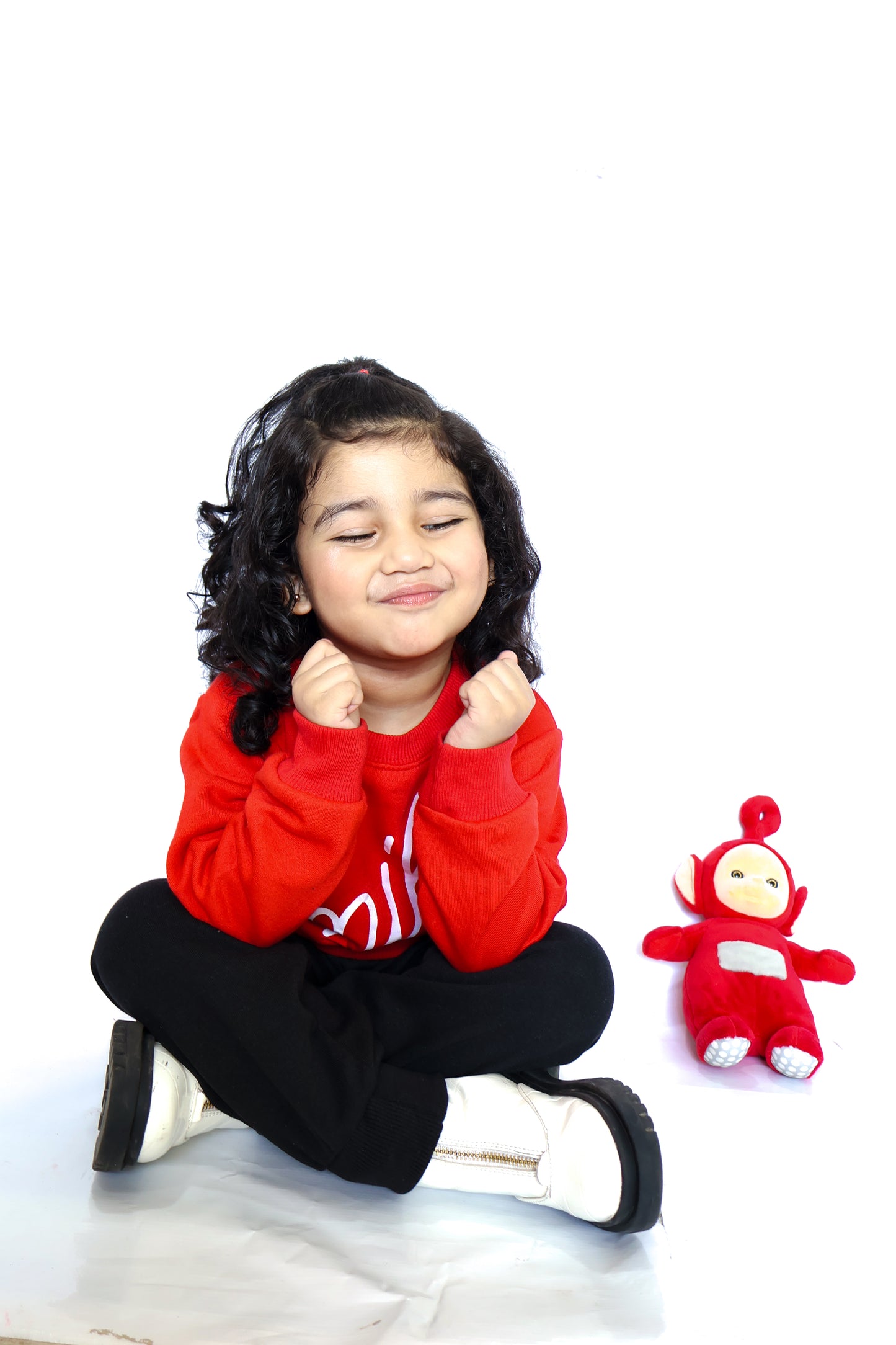 Red Smiley Printed Sweatshirt With Trouser For Kids