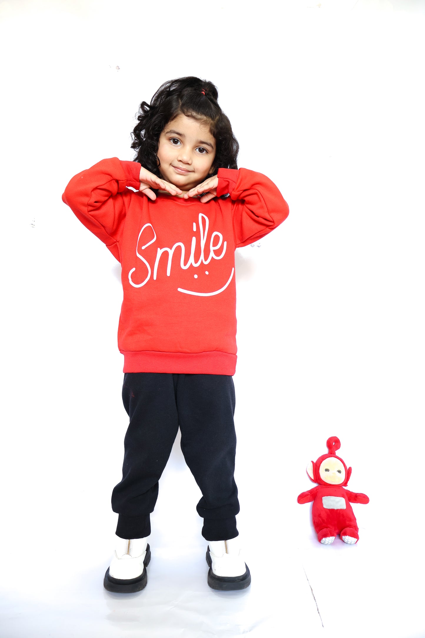Red Smiley Printed Sweatshirt With Trouser For Kids
