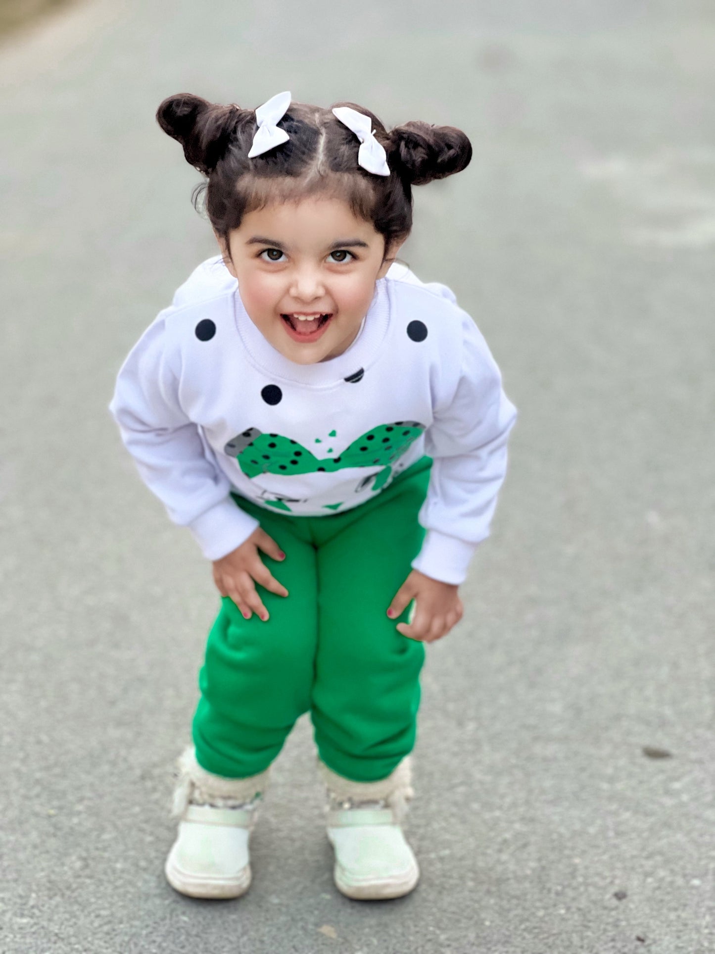 White Meow Printed Sweatshirt With Trouser For Kids