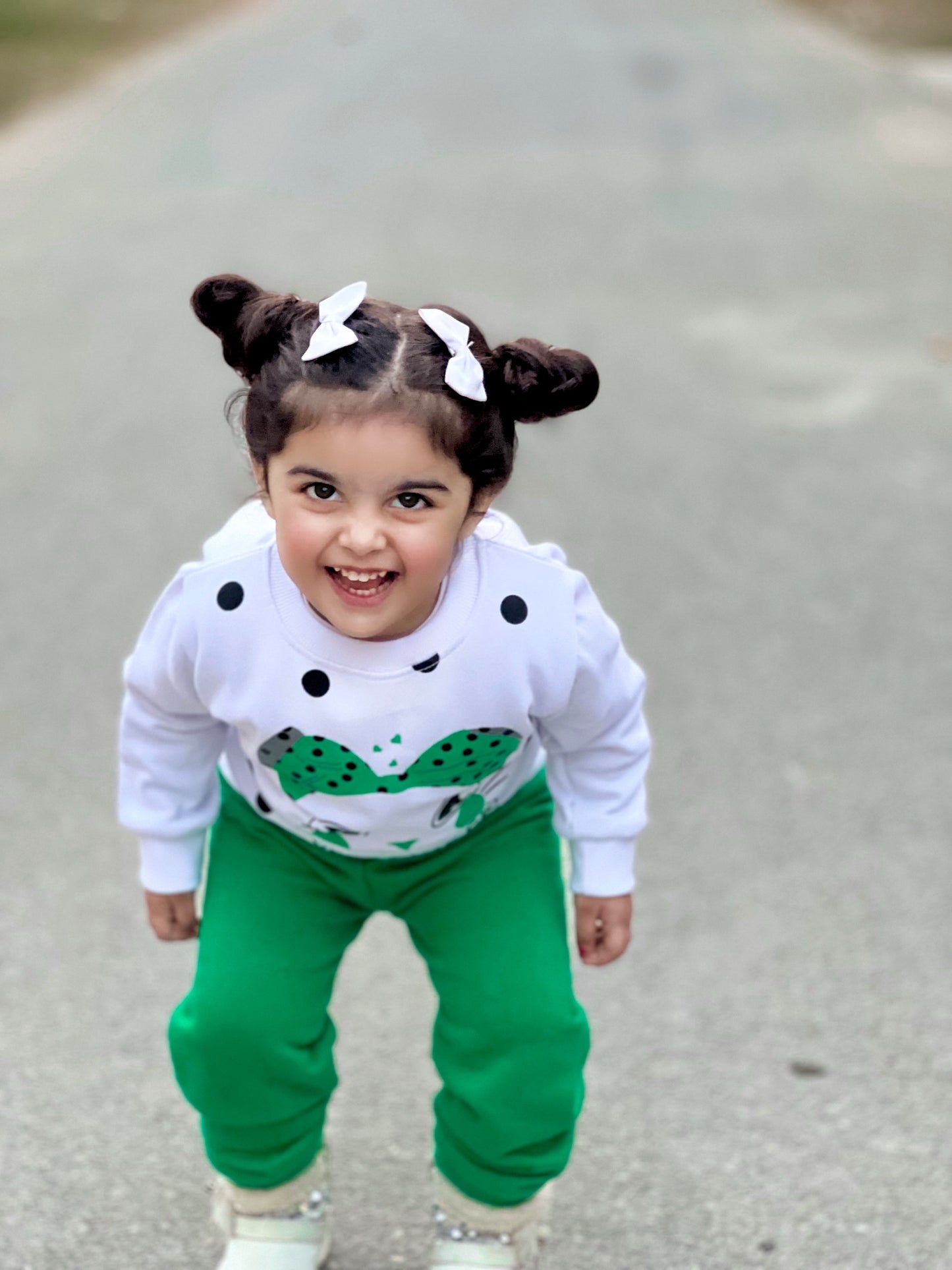 White Meow Printed Sweatshirt With Trouser For Kids
