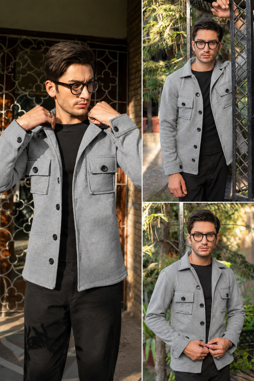Grey Men's Winter Warm Shacket