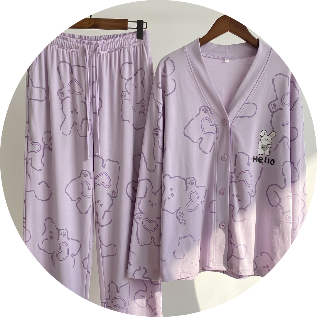 Button V-Neck Night Suit