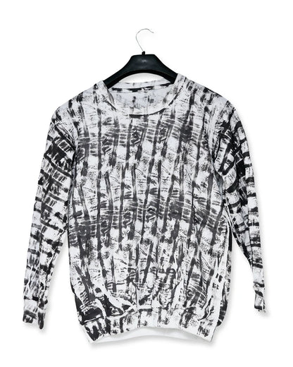 White & Black Random Printed Sweat Shirt For Unisex