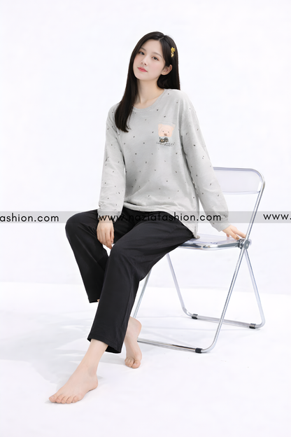 Gray bear Printed Pajama Night Suit