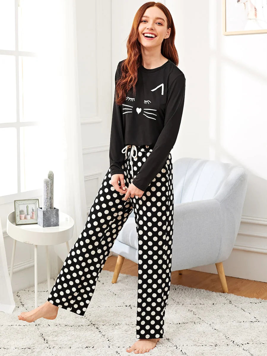 Kitten Printed Pajama Night Suit