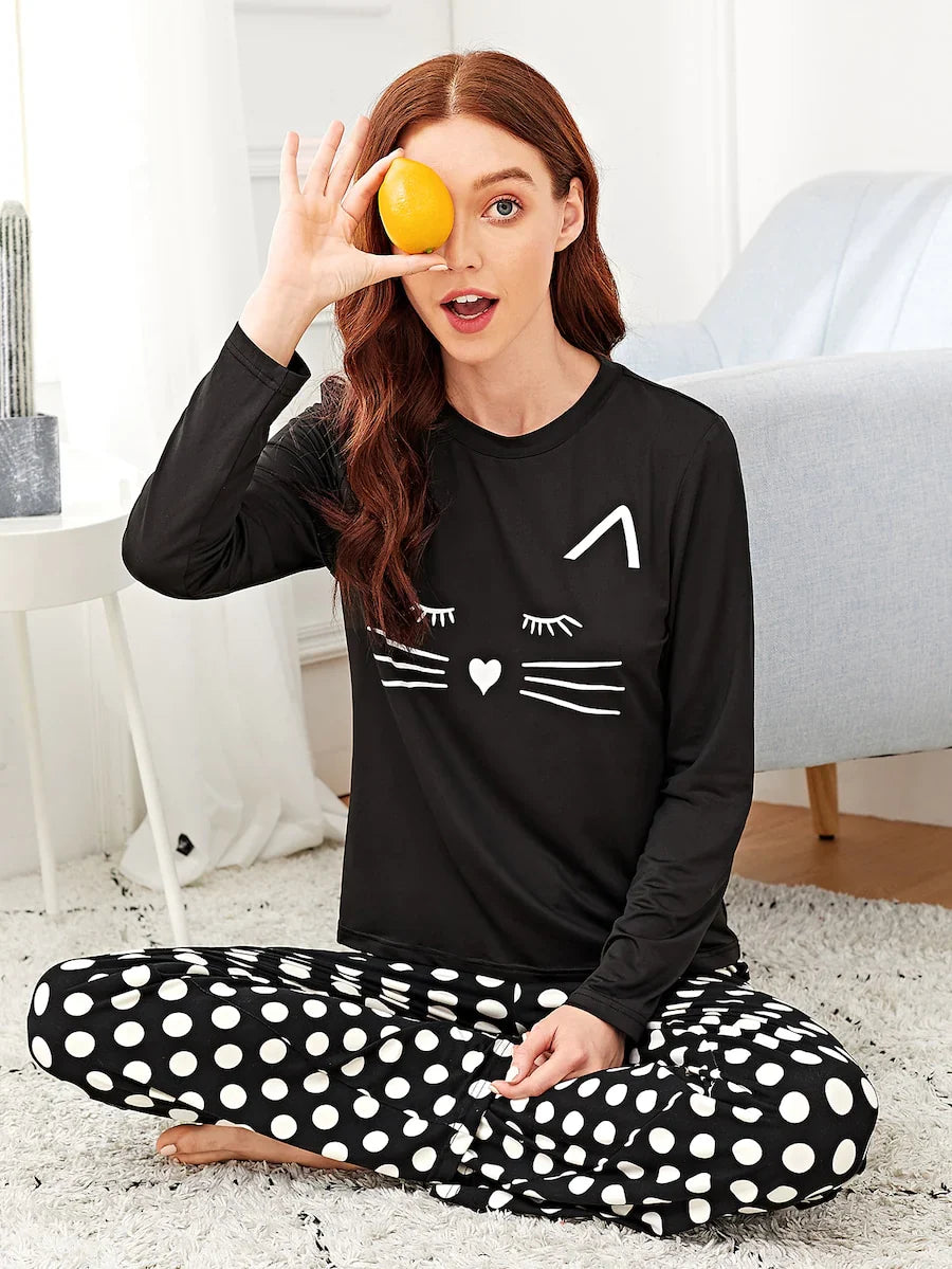 Kitten Printed Pajama Night Suit