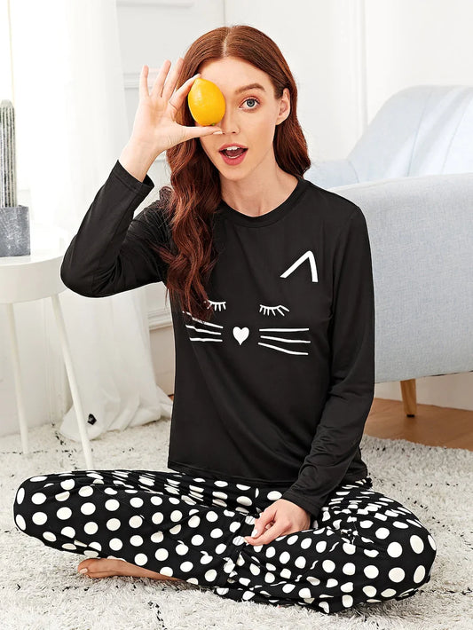 Kitten Printed Pajama Night Suit