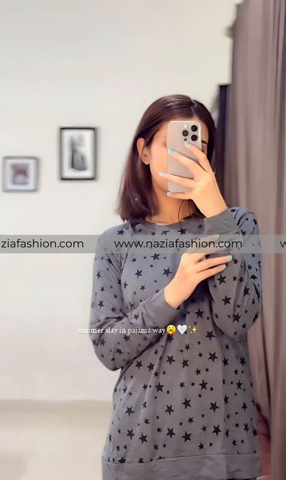 Charcoal Star Printed Night Suit