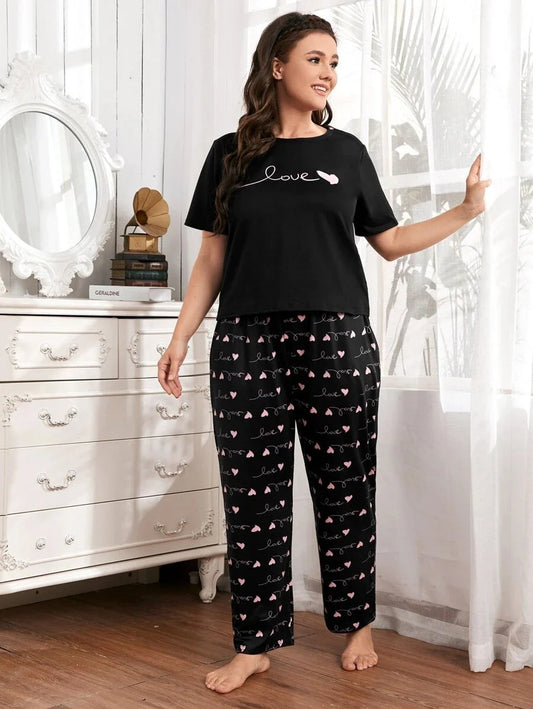 Black Small Heart Printed Night Suit