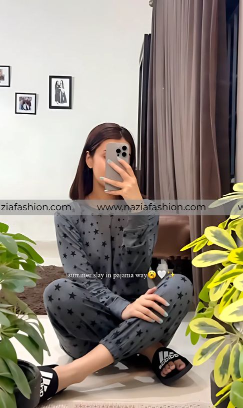 Charcoal Star Printed Night Suit
