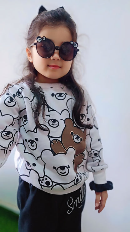 White Bears Print Sweatshirt With Trouser For Kids (2 Piece)