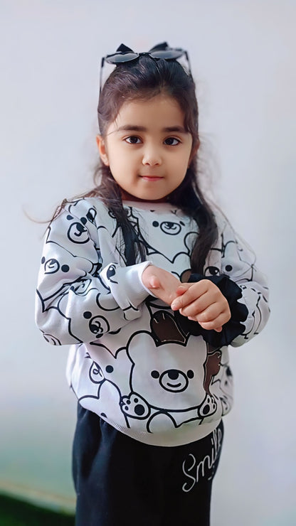 White Bears Print Sweatshirt With Trouser For Kids (2 Piece)