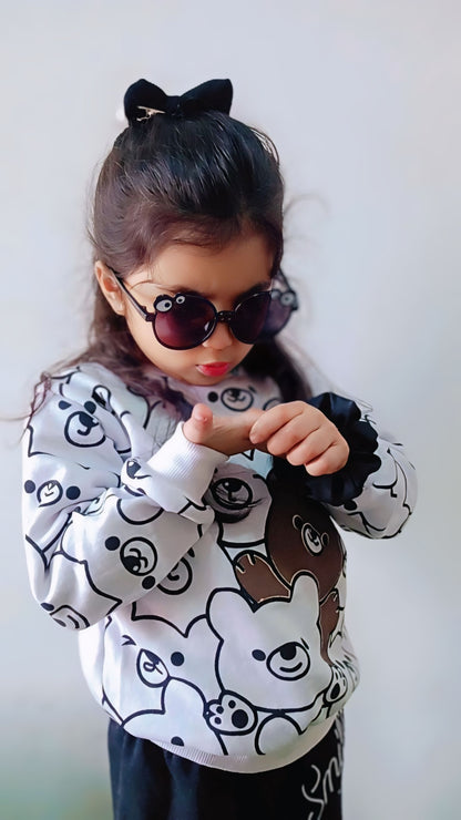 White Bears Print Sweatshirt With Trouser For Kids (2 Piece)