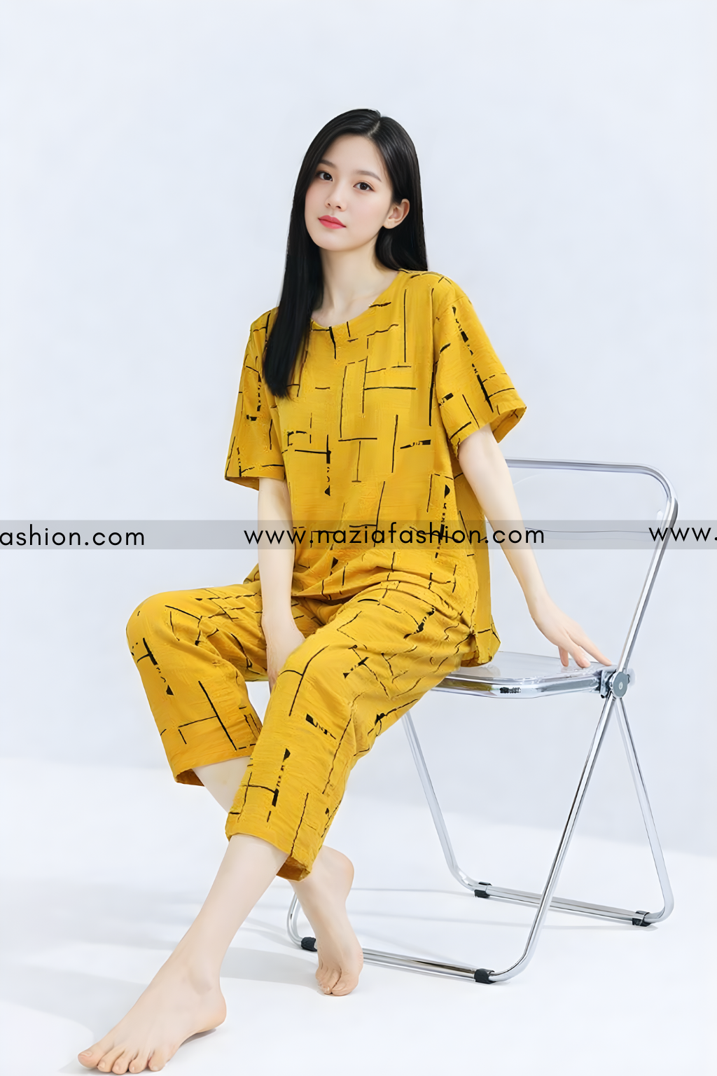 Yellow Printed Capri Night Suit