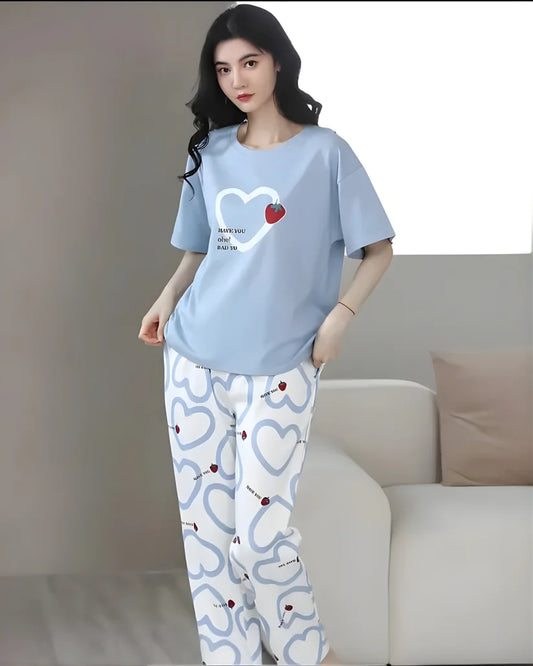 Strawberry Heart Printed Night Suit