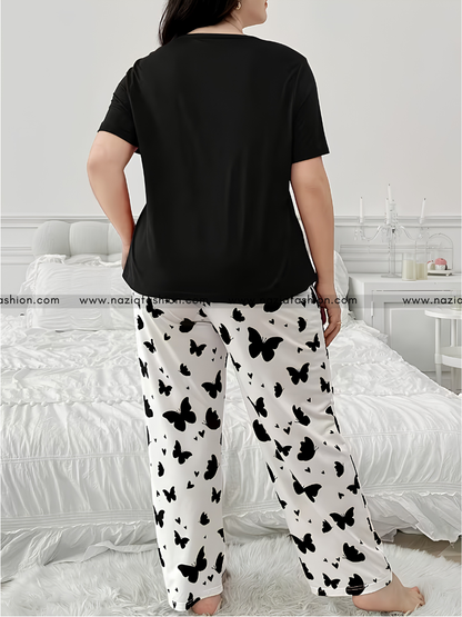 Black Small Butterfly Printed Night Suit