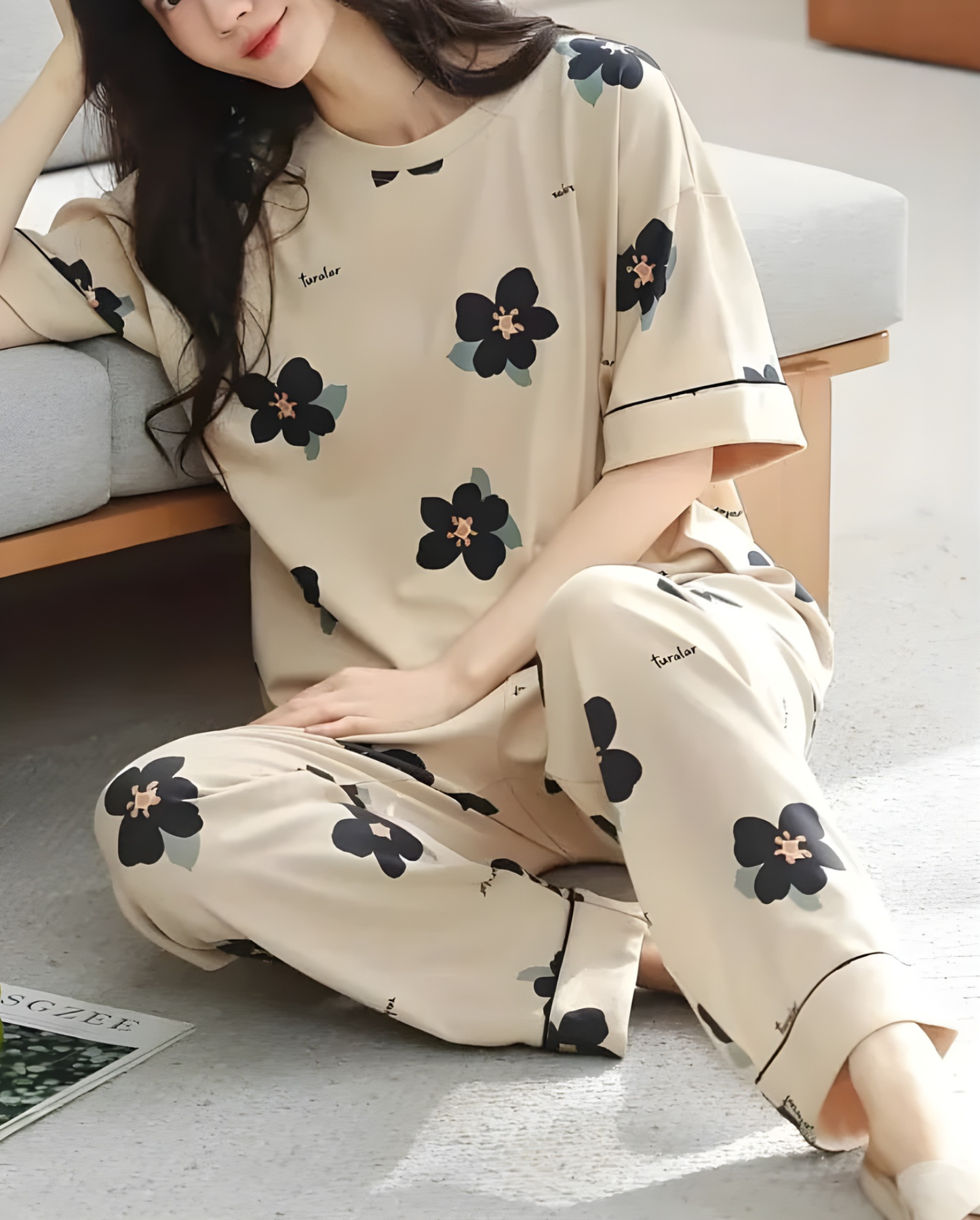 Big Flowers Printed Night Suit
