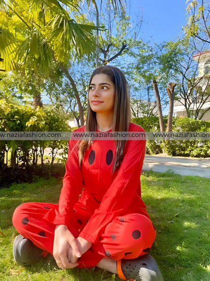 Red Smiley Full Sleeves Printed Pajama Night Suit