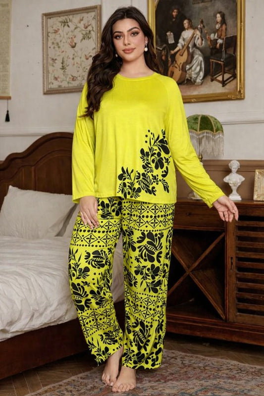 Yellow Leaves Printed Night Suit
