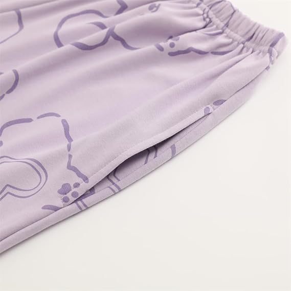 Lilac Love Bunny Printed V-Neck Button Printed Night Suit