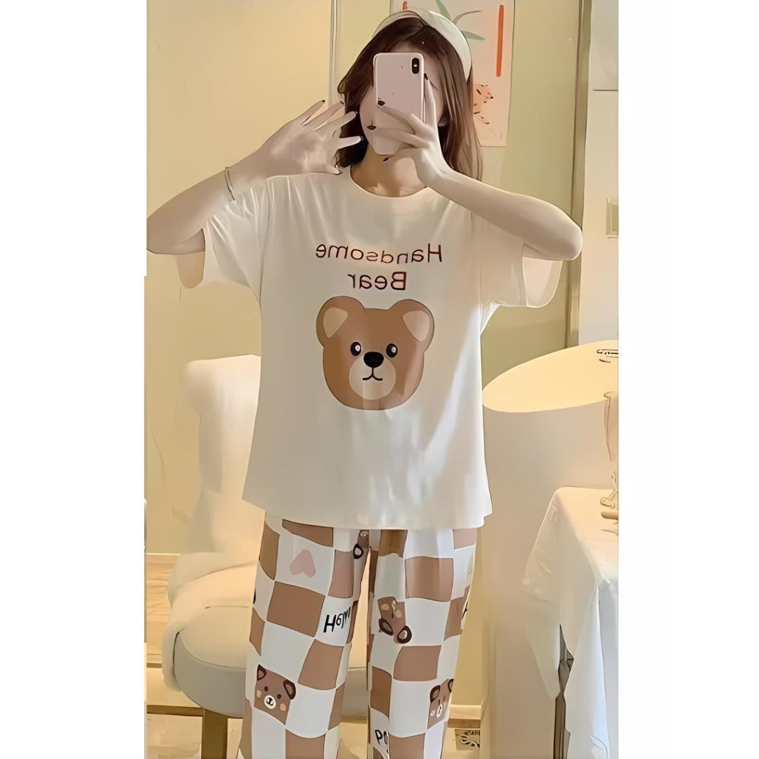 Handsome Bear Printed Pajama Night Suit