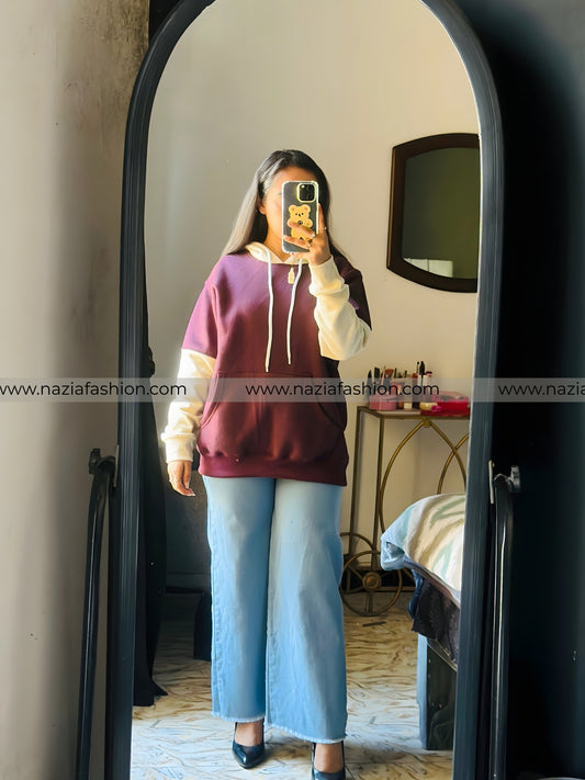 Brown With Cream Basic Hoodie For Women