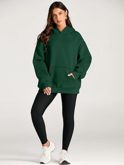 Green Basic Kangaroo Hoodie for Women