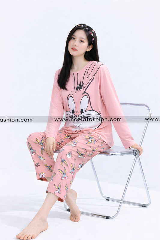Pink Bunny Printed Night Suit