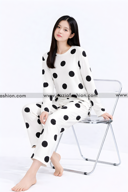 Black & White Doted Printed Night Suit