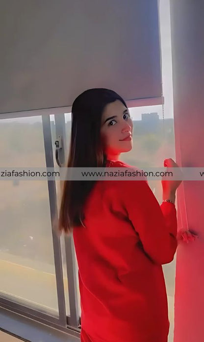 Red Smiley Full Sleeves Printed Pajama Night Suit