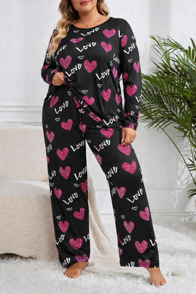 Black Love Heart Printed Night Suit