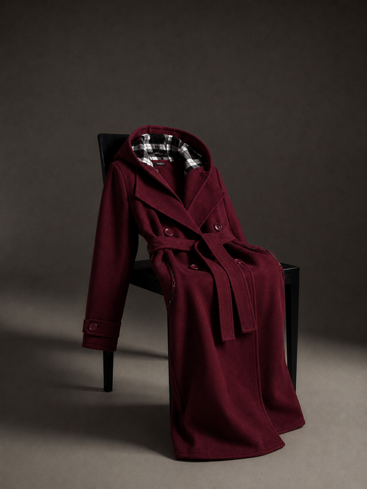 Maroon Women's Lace Trim Trench Coat Style Jacket